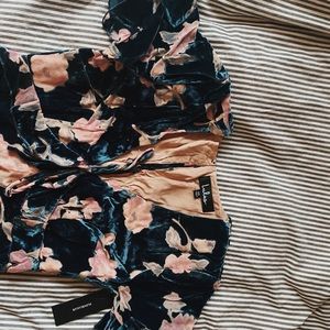 Lulu’s Navy Blue Floral Velvet Mini Dress